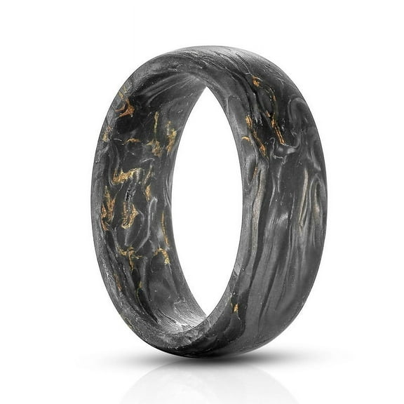JQUEEN Carbon Fiber Rings for Men Gold Leaf Inlay 8mm Forged Carbon Fiber Engagement Wedding Band Domed Size 7-12