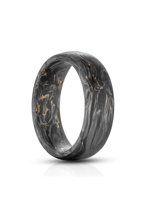 Carbon Fiber Rings for Men Gold Leaf Inlay 8mm Forged Carbon Fiber Engagement Wedding Band Domed Size 7-12