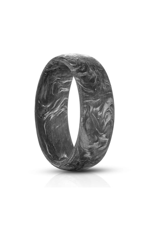 Carbon Fiber Rings for Men Silver Leaf Inlay 8mm Forged Carbon Fiber Engagement Wedding Band Domed Size 7-12