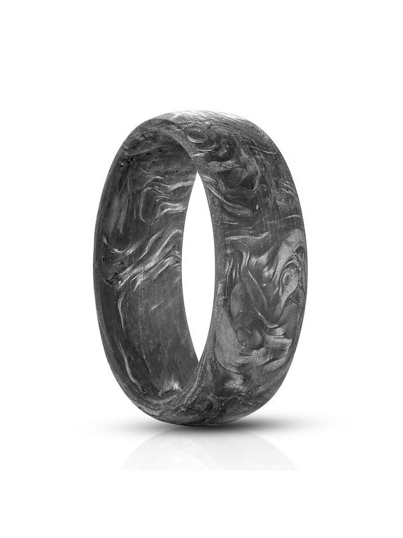 Carbon Fiber Rings for Men Silver Leaf Inlay 8mm Forged Carbon Fiber Engagement Wedding Band Domed Size 7-12