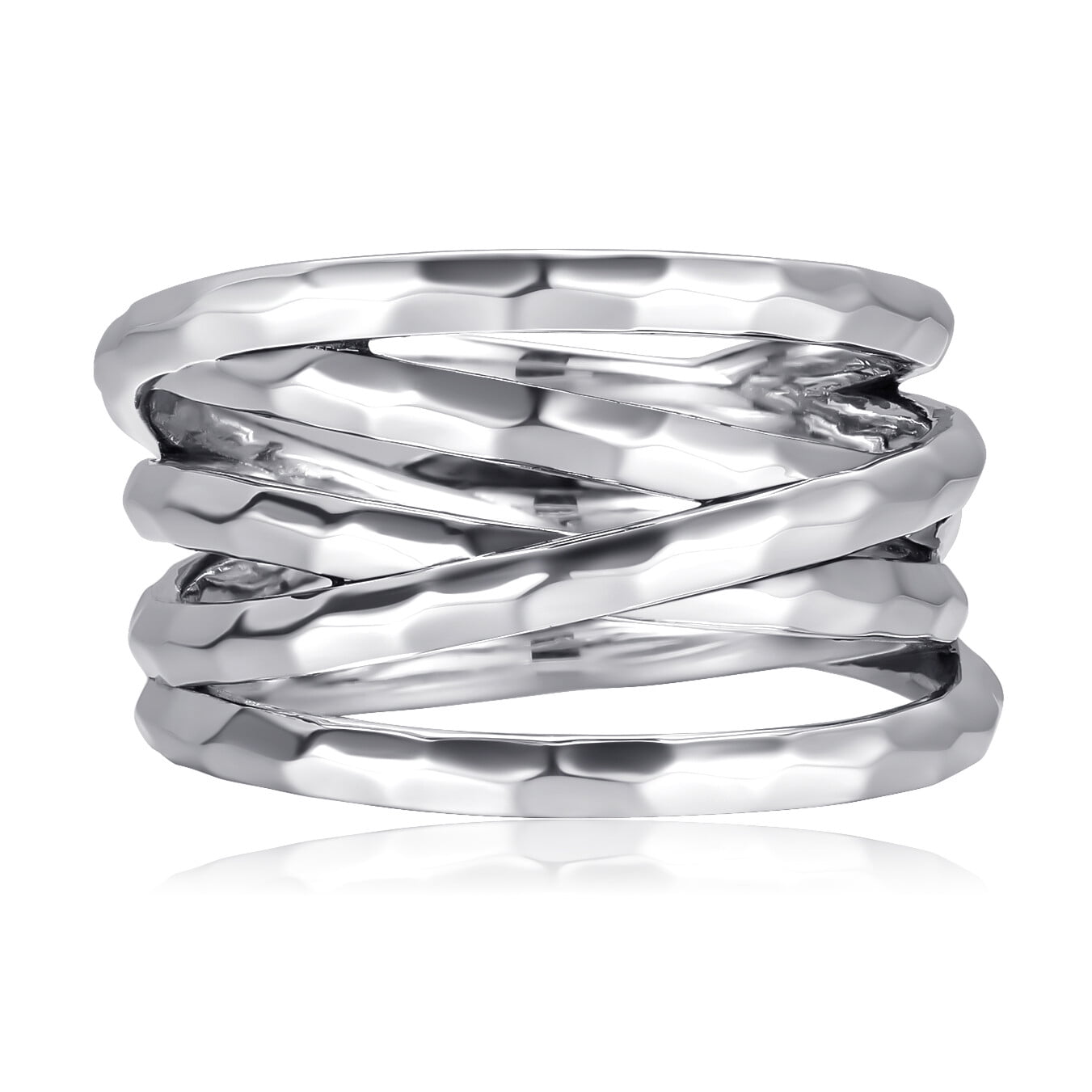 JQUEEN Fashionable Hammered Women's Statement Ring Overlapping Bands ...