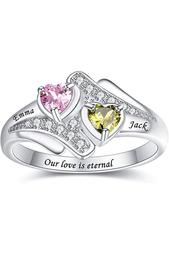 Heart, Amethyst & Cubic Zirconia Fashion Ring, Sterling Silver,Tourmaline & Opal, 5"