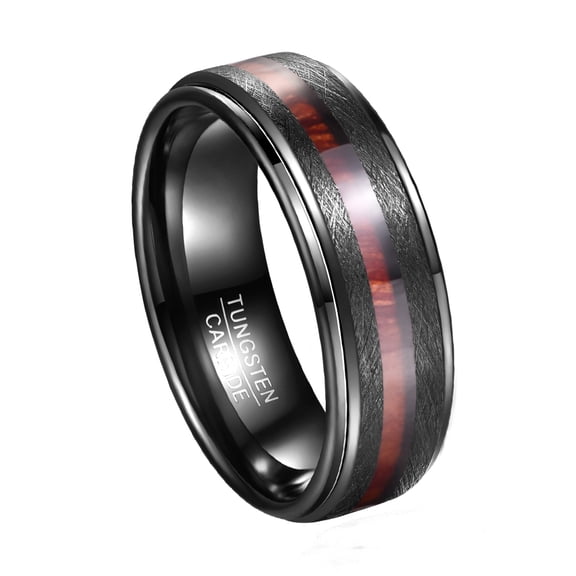 JQUEEN Men's 8mm Black Finish Tungsten Carbide Rings Surface Lasa Inner Engagement Rings Size 7-12