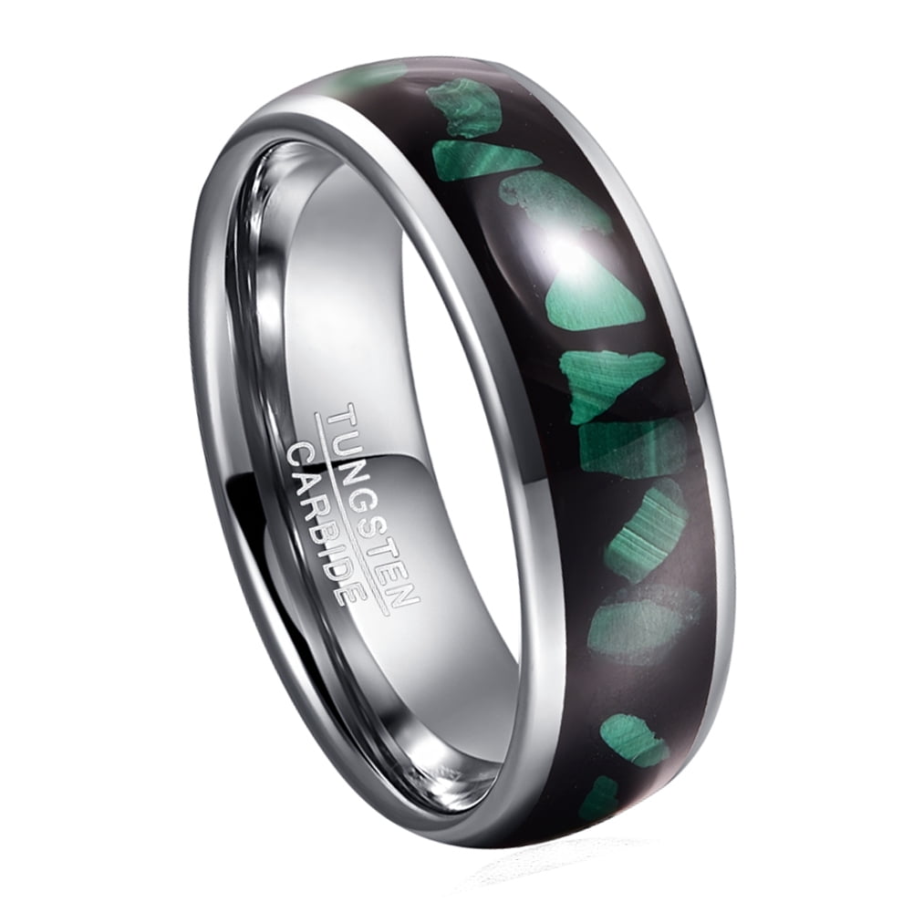 JQUEEN Men's 8mm Green Broken Malachite Inlaid Tungsten Carbide ...