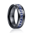 thumbnail image 1 of JQUEEN Norse Viking Rune Rings 8mm Black Mens Tungsten Wedding Bands Blue Carbon Fiber Ring with Beveled Edges Comfort Fit, 1 of 5