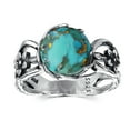 thumbnail image 1 of JQUEEN Round Turquoise Ring Vine Design 925 Sterling Silver Boho Ring Statement Ring for Women, 1 of 5