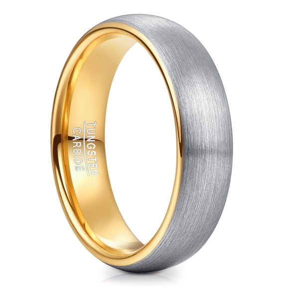 JQUEEN Tungsten Ring for Men Women 6mm Gold Silver Brushed Finish Wedding Ring Domed Comfort Fit Size 7-12