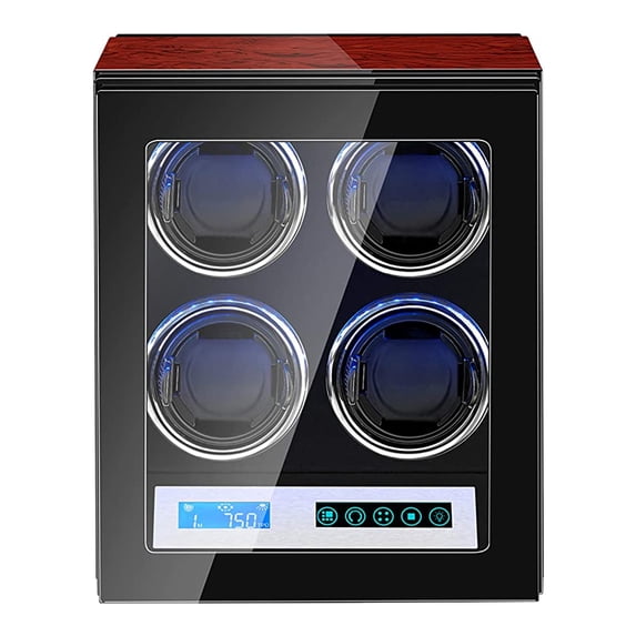 JQUEEN Watch Winder with Quiet Japanese Mabuchi Motor,Microfiber Leather with LCD Touch Screen(Black+red)