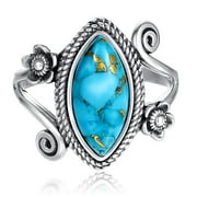 JQUEEN Women's 925 Sterling Silver Ring Turquoise Jewelry Boho Vintage Statement Ring