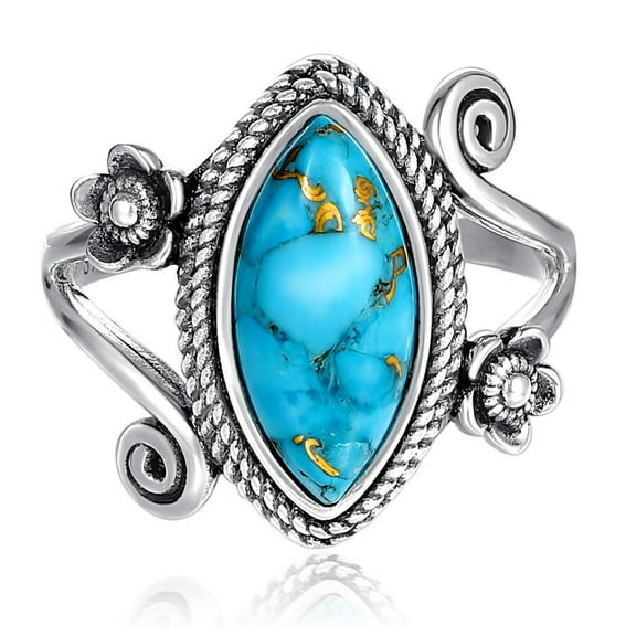 JQUEEN Women's 925 Sterling Silver Ring Turquoise Jewelry Boho Vintage Statement Ring