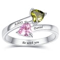 thumbnail image 1 of JQUEEN Women's Personalized 925 Sterling Silver Ring Love Heart Promise Simulated Birthstones Rings with 2 Names & 1 Text Carvings, 1 of 5