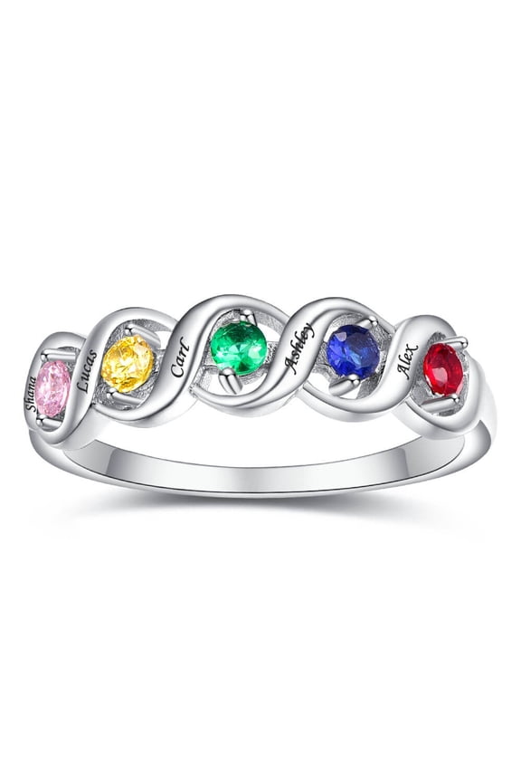 Women's Personalized 925 Sterling Silver Ring for Women with 4 Round Cut Engraved Couple Anniversary Promise Double Twisted Stacking Ring Size 5-12
