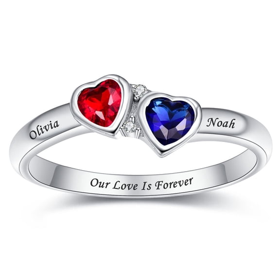 JQUEEN Women's Personalized 925 Sterling Silver Rings Engraved Name Simulated Birthstones Heart Cut Promise Wedding Engagement Rings Size 5-12