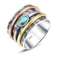thumbnail image 1 of JQUEEN Women's Sterling Silver Turquoise Ring - Bohemian Hammered Handmade Decompression Ring for Fidget Anxiety Relief, 1 of 5