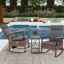 Mainstays Woven Wicker Outdoor Recliner with Beige Cushions Walmart
