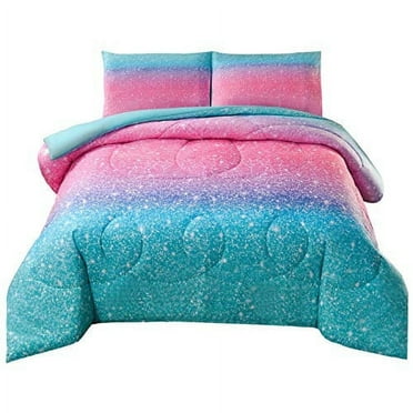 JQinHome 3-Pieces Pink Blue Glitter Comforter Bedding Sets, Full