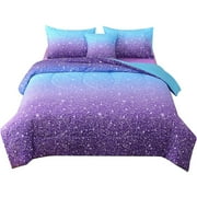 JQinHome Full Blue Purple Comforter Set , 6 Piece Bed in A Bag 3D Colorful Ombre Bedding Set for Girls Women (1 Comforter,2 Pillowcases,1 Flat Sheet,1 Fitted Sheet,1 Cushion Cover)(Blue Purple)