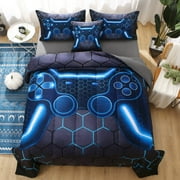 OKKEEY Game Comforter Set for Boys, Queen Size 6 Pcs Xbox Gamer Bed in a Bag Gray Blue Gamepad Bedding Set for Teens Kids & Men, 100% Lightweight Microfiber Gaming Quilt Set