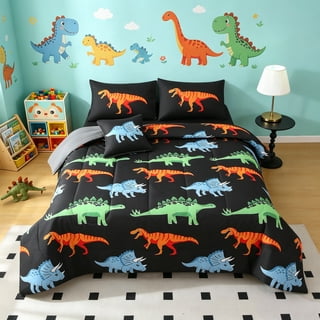 OKKEEY Twin Dinosaur Bedding Set for Boys, 6 Pcs Blue/Orange/Green Dinosaurs Bed in a Bag Comforter Set with Pillowcase & Sheet for Kids Teens, All-Season Microfiber Room Decor Gift