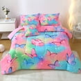 thumbnail image 1 of OKKEEY Kids Twin Size Comforter Sets, 6 Pcs Bedding Set for Girls & Women, Rainbow Butterfly Floral Microfiber Bed in a Bag with Pillowcase & Sheet, Bedroom Decor Gift for Teens, 1 of 10