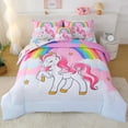 thumbnail image 1 of OKKEEY Rainbow Pink Unicorn Comforter Set for Girls, Twin 6 Pcs Cute Colorful Unicorn Bedding Set for Kids Teens, Soft Machine Washable Bed in a Bag for All Season, 1 of 10