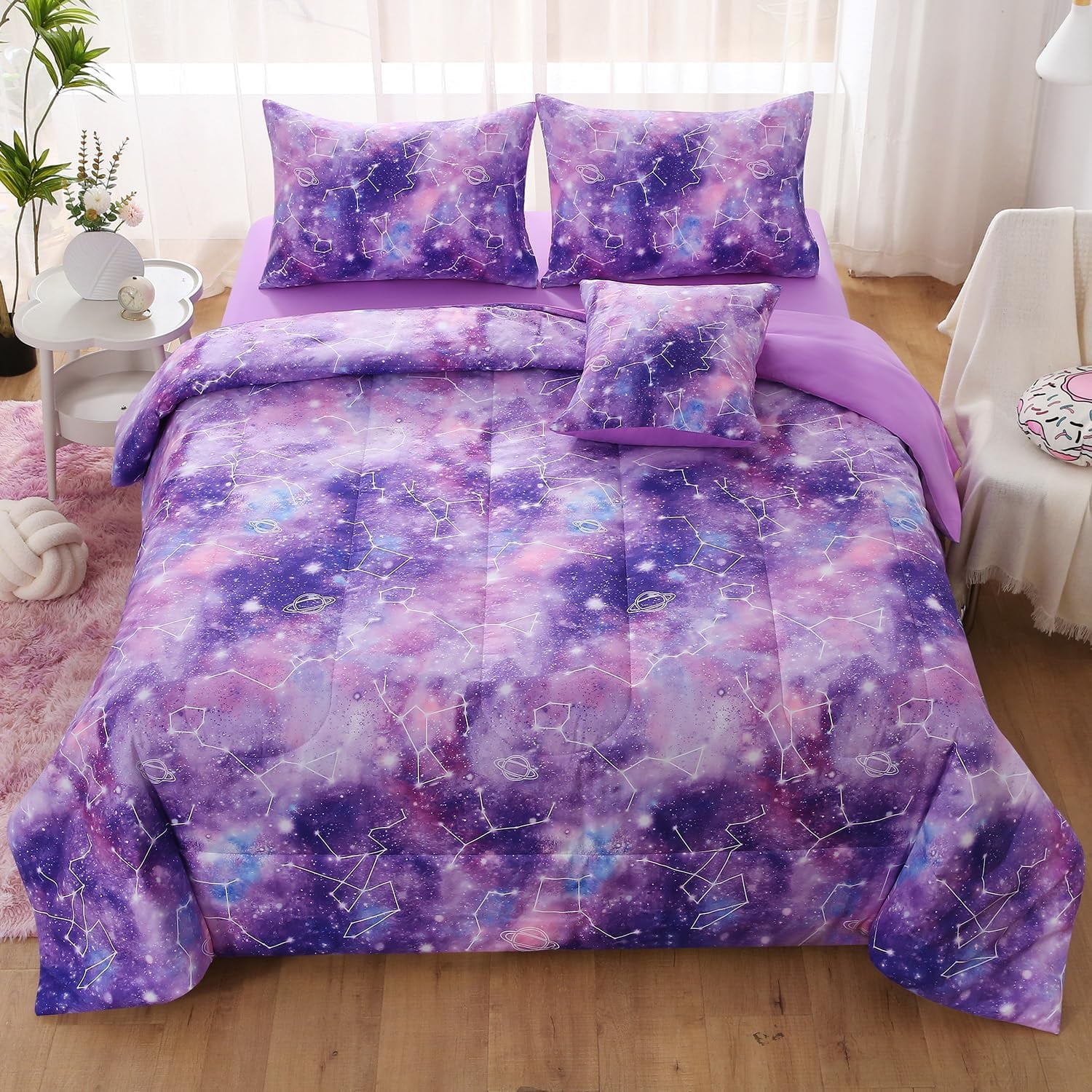 JQinHome Set Biancheria Letto Sirena 6 Pezzi: Copripiumino Double 175x230, Lenzuolo, Federe – Morbido Microfibra Per Ragazze, Tema Coda Di Sirena Glitter