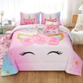 thumbnail image 1 of OKKEEY Smile Unicorn Twin Bedding Sets for Girls, 6 Pcs Kids Teens Comforter Set with Pink Flower Design, Machine Washable Bed in a Bag with Comforter, Sheets and Pillowcases, 1 of 10