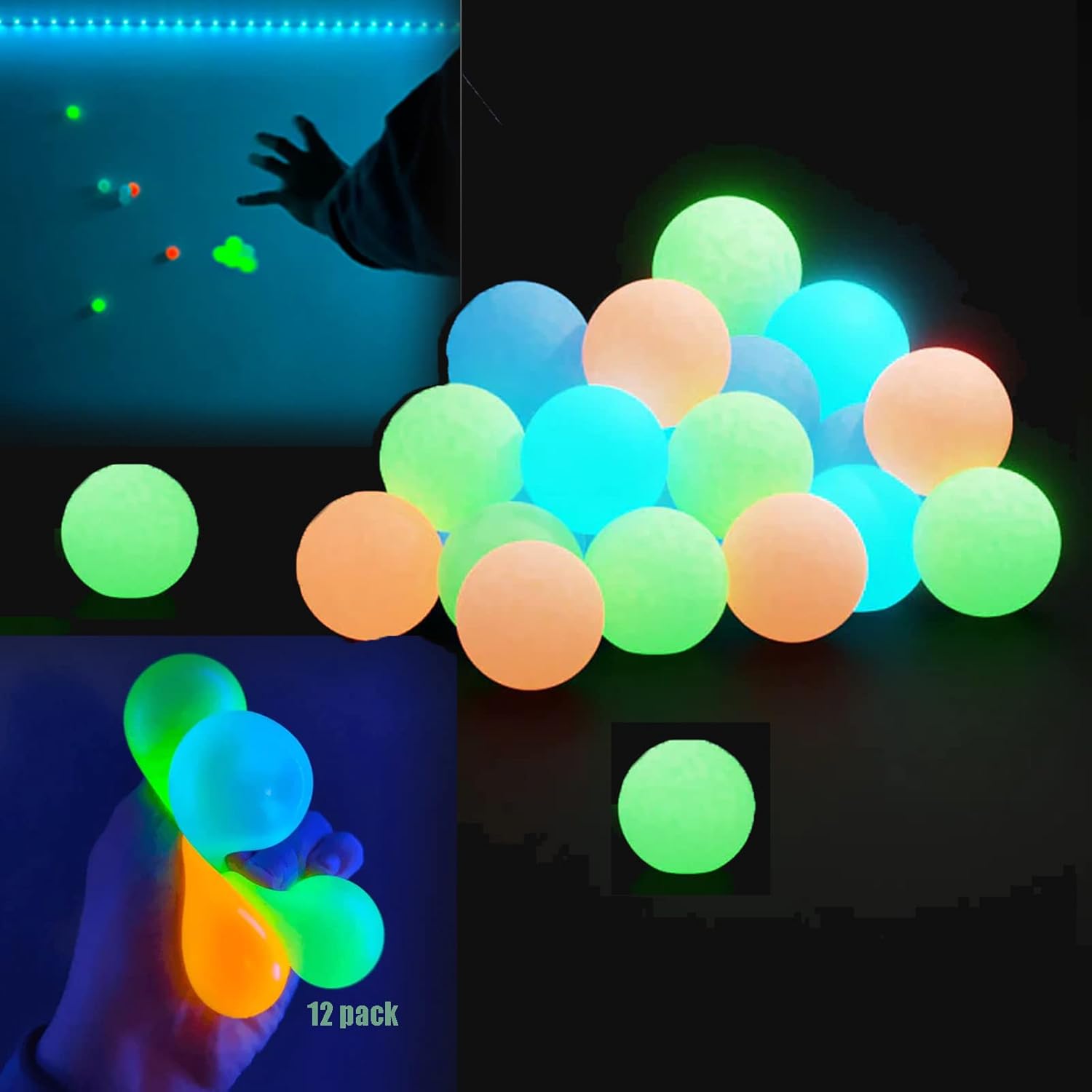JR Glow Ball Sticky Balls, Ballsys Squishy Blobs, StressRelief Balls