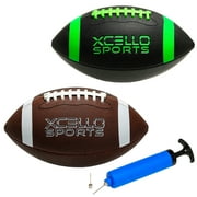 JR Junior Football Assortment with Ball Pump (Pack of 2), Youth Football, Ideal for kids 9 to 12 years old, Black/Green & Brown/White