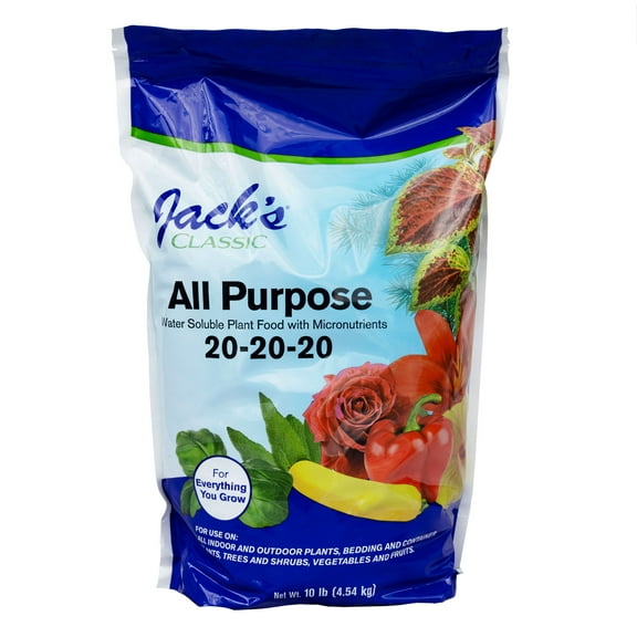 JR Peters Jack's Classic Water Soluble All Purpose Fertilizer, 20-20-20, 10#