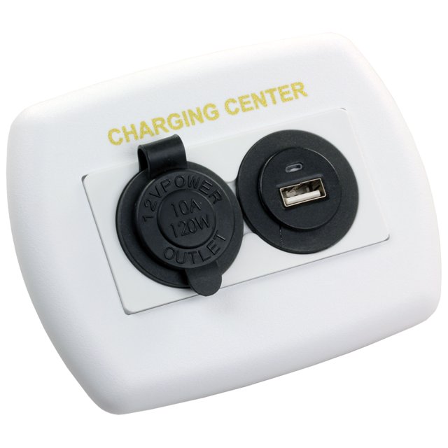 JR Products 15085 12V/USB Charging Center White