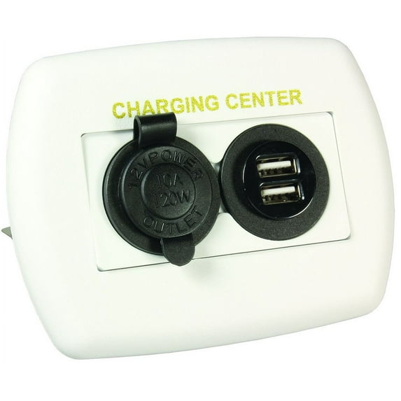 JR Products 15085 12V/USB Charging Center - White