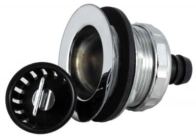 Chrome and Black Steel Sink Basket Strainer with Tail Flange