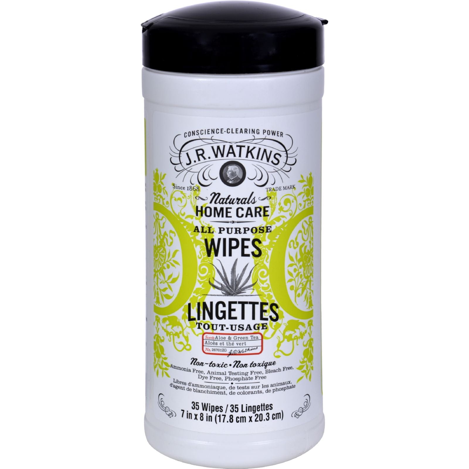 JR Watkins All Purpose Wipes Green Tea, 35 Wipes,