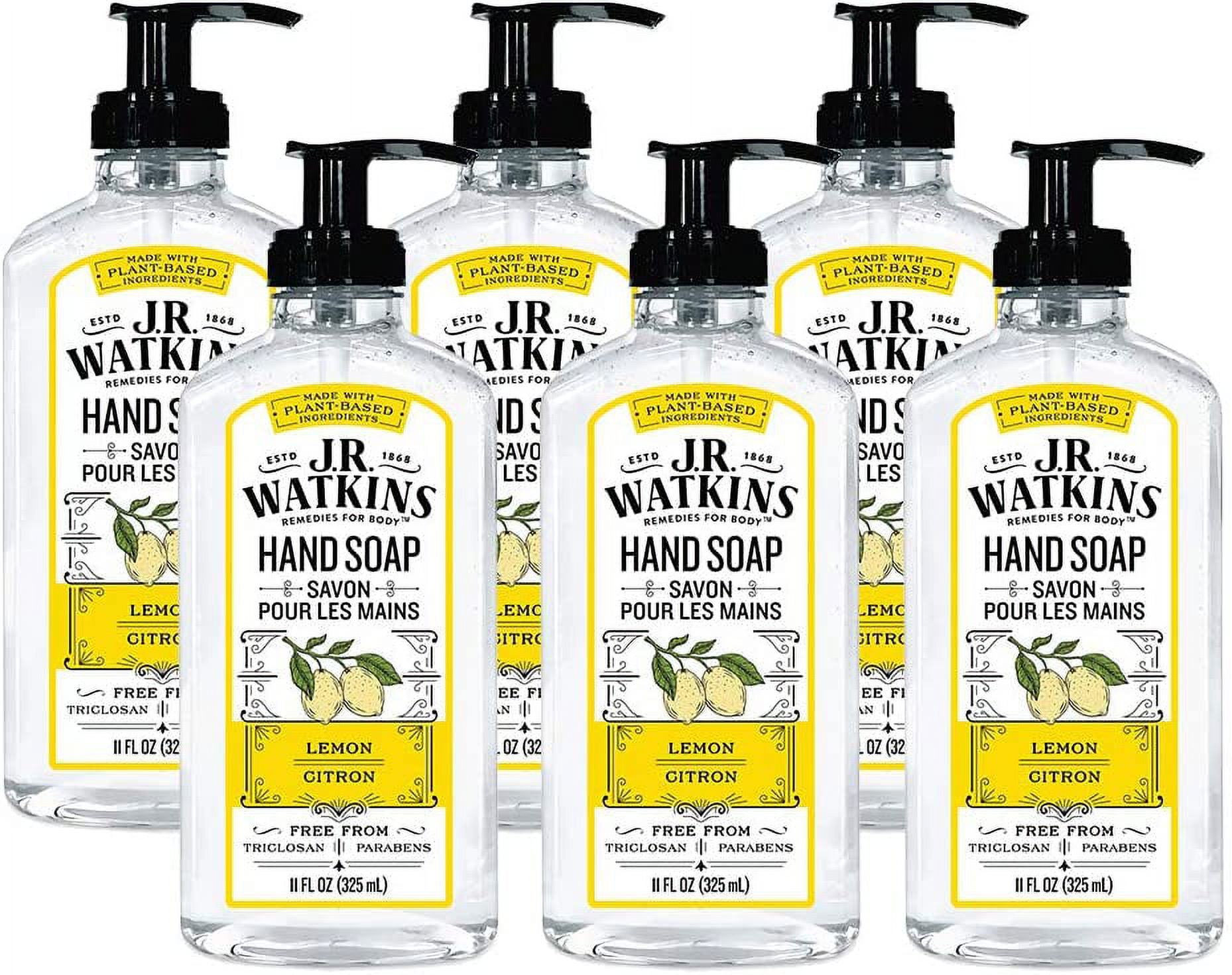 JR Watkins Gel Hand Soap, Lemon, 6 Pack, Scented Liquid Hand Wash for