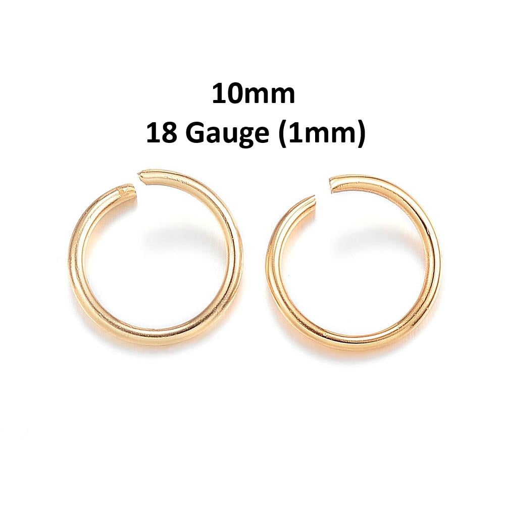 JR0018B - 100 pcs 304 Stainless Steel Open Jump Rings 10mm - 18 Gauge (1mm Thick) - 18K Gold Plated - Tarnish Resistant!