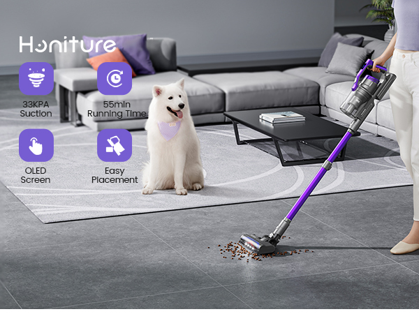Honiture Cordless Vacuum 25KPa Powerful Suction Stick Vacuum Cleaning  Lightweight with 350W Brushless Motor for Hardwood Floor Carpet and Pet  Hair