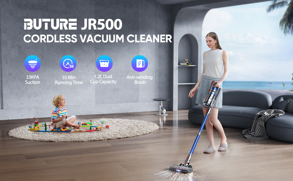 Cordless Vacuum Cleaner 400W 33KPA Wireless Stick Vacuum Up to 55 Mins  Runtime Anti-Winding Brush and 1.2L Cup Vacuum Cleaners for Hardwood Floor  Carpet Pet Hair Buture 