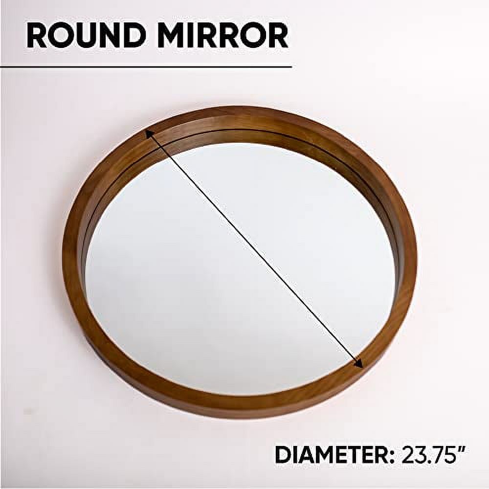 JRA products Round Decorative Wood Frame Wall Mirror 24 Inch Rustic