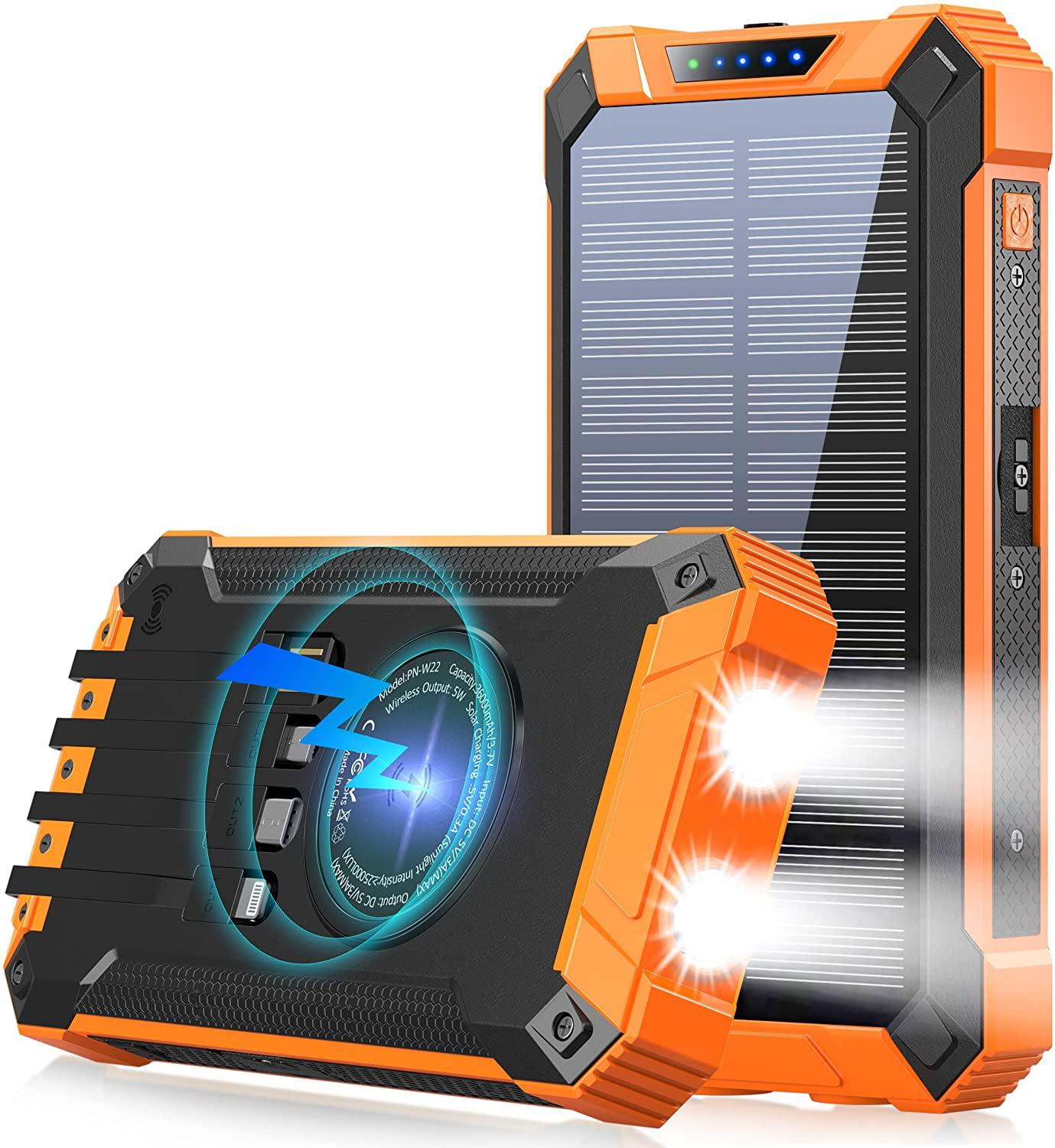 JRD Solar Wireless Power Bank 20000mAh with LED Flashlight Portable Phone Charger