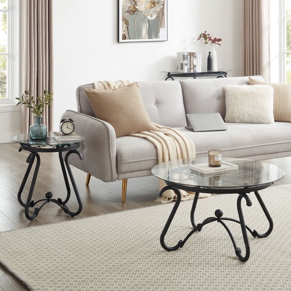 JRHRXXY 2-Piece Tempered Glass Coffee Table Set for Living Room,Round