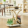 thumbnail image 1 of JRHRXXY 2-Tier Bar Cart,Gold Wine Cart with Wine Rack & Glass Holder,Home Serving Cart,for Party, 1 of 12