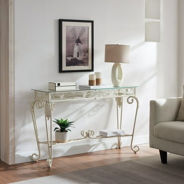 JRHRXXY 2-Tier Tempered Glass Console Table,Entrance/Sofa Table,for Living Room,Entryway,Hallway