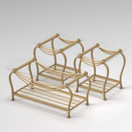 JRHRXXY 3-Piece Elegant 2-Tier Tempered Glass Coffee Table Set,for Living Room,Lounge Areas,Gold