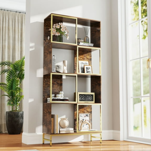 JRHRXXY 4-Tier Tall Bookcase,Asymmetrical Design,Open Display Storage Cabin for Living Room,Office