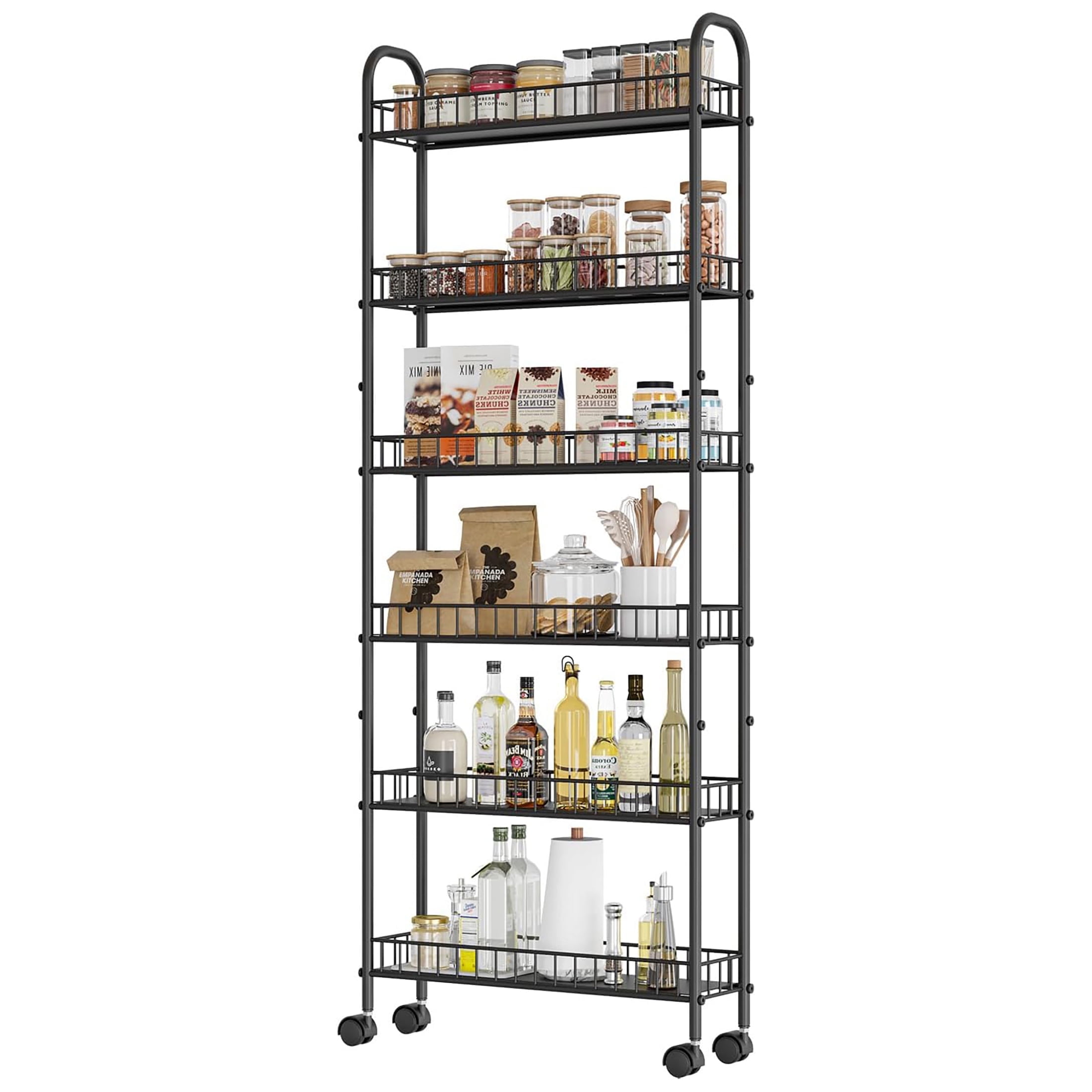 JRHRXXY 6 Tier Storage Cart,Metal Kitchen Rolling Cart with Lockable Wheels & Baskets,6" Slim Storage Shelf for Kitchen,Bathroom,Laundry,Small Space - Walmart.com