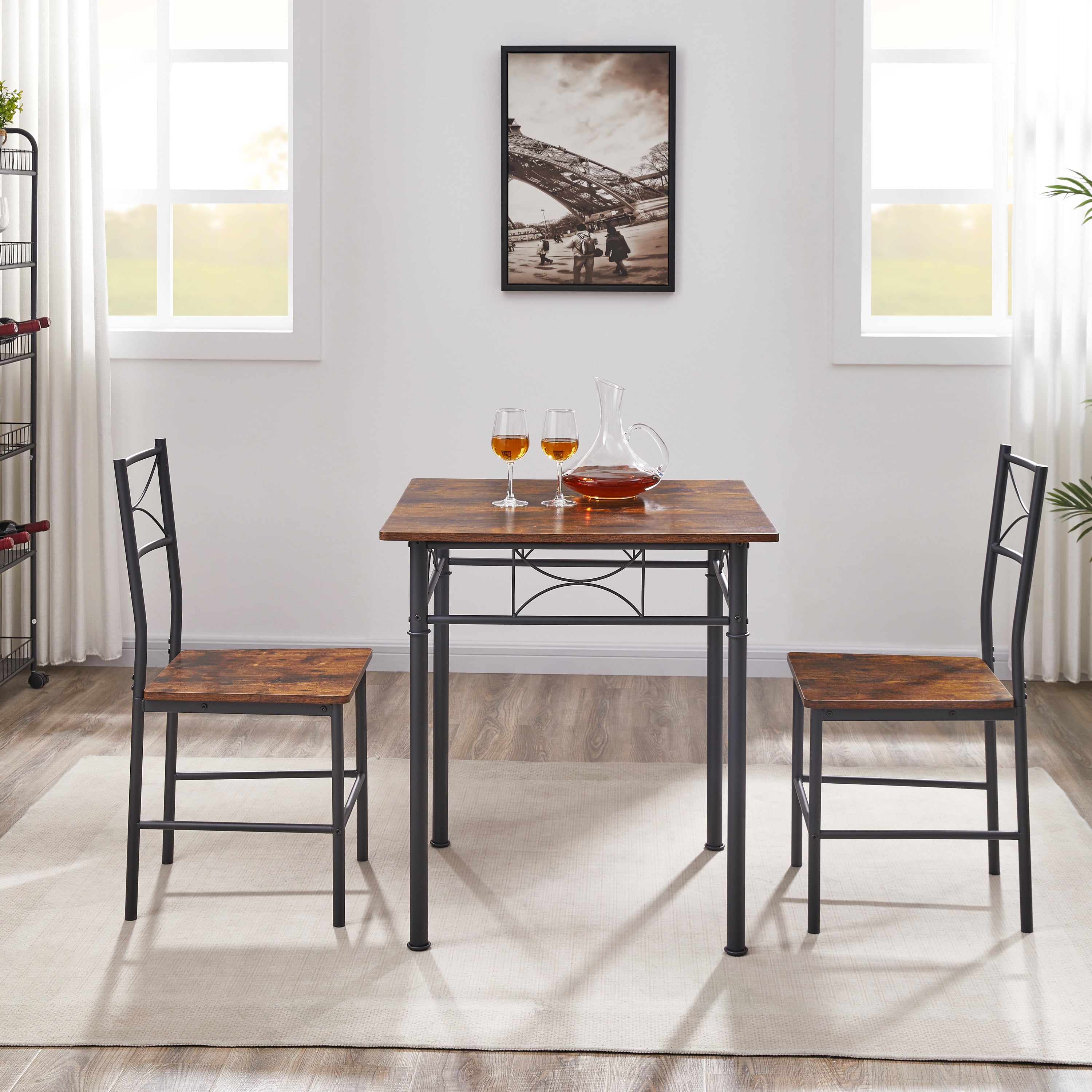 JRHRXXY Apartment Size 3-Piece Dinette Set, Iron Wood Square JRHRXXY Apartment Size 3-Piece Dinette Set, Iron Wood Square
