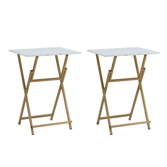 JRHRXXY Home Folding TV Tray Table, Gold and White (Pack of 2)