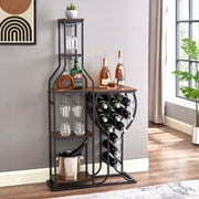 JRHRXXY Freestanding Floor Wine Rack with Wine Glasses Holder,5-Tier Holds 11 Bottles of Wine,for Home,Kitchen,Living Room,Dining Room,As a Gift for Holiday or Birthday