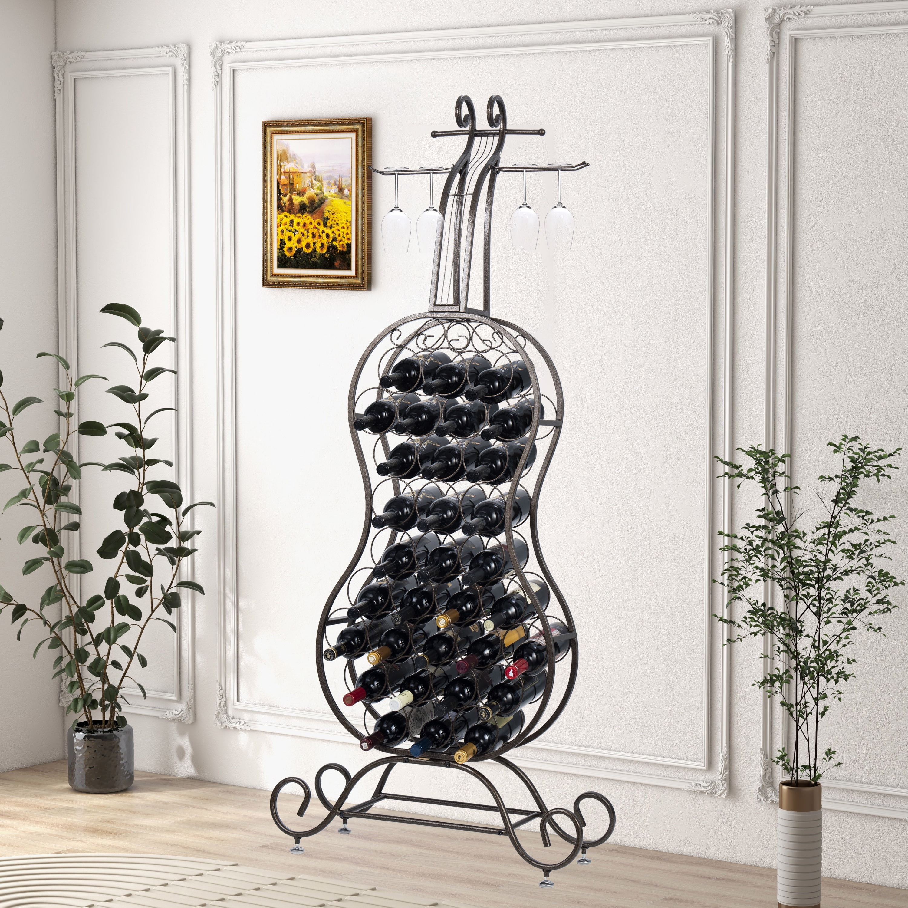 Cellophane Rack JRHRXXY Metal Wine Rack with Cello-Shaped,32-Bottle Wine Storage for ...